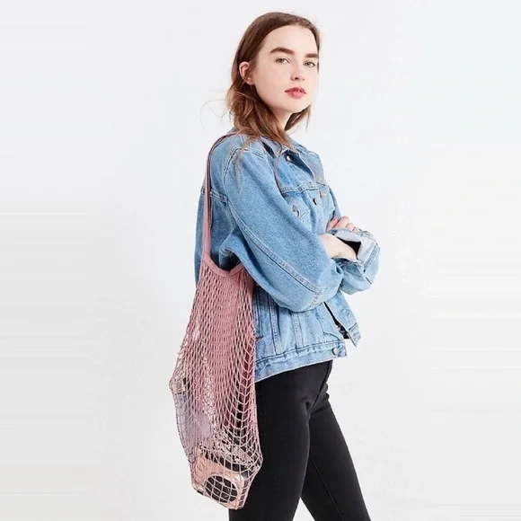 Cotton French Market Open Net Tote Bag Dusty Lilac - Picture 2 of 5